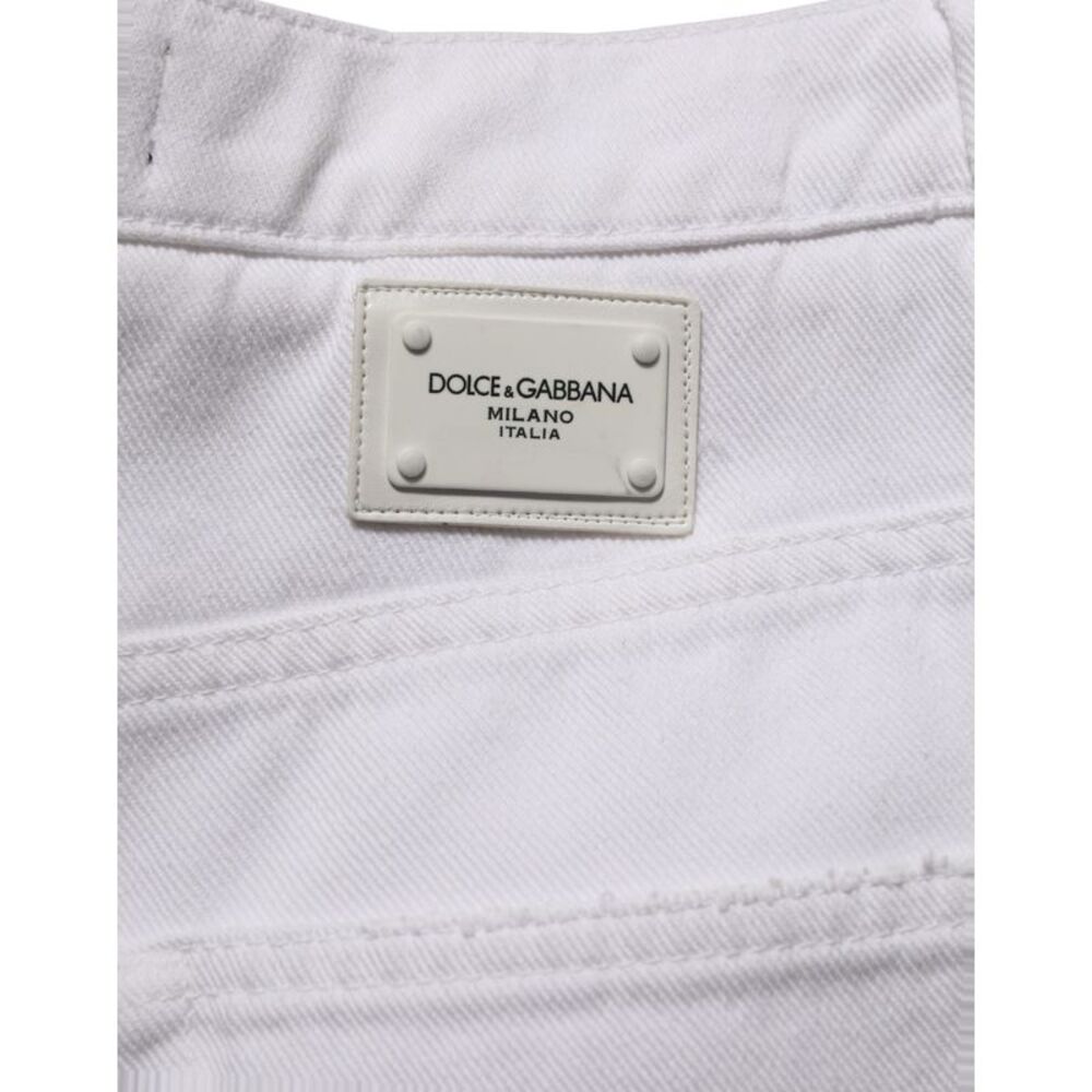 Dolce & Gabbana White Cotton Stretch Wide Leg Denim Women's Jeans
